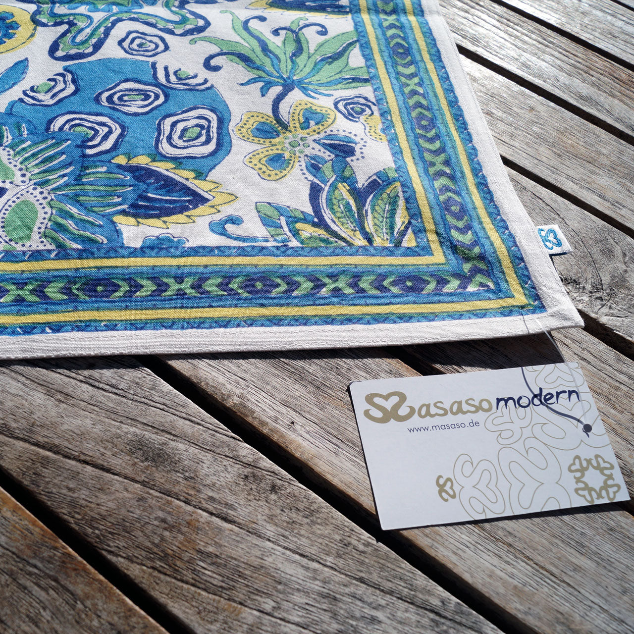 Tischdecke Blockprint Modern Blue 90x90