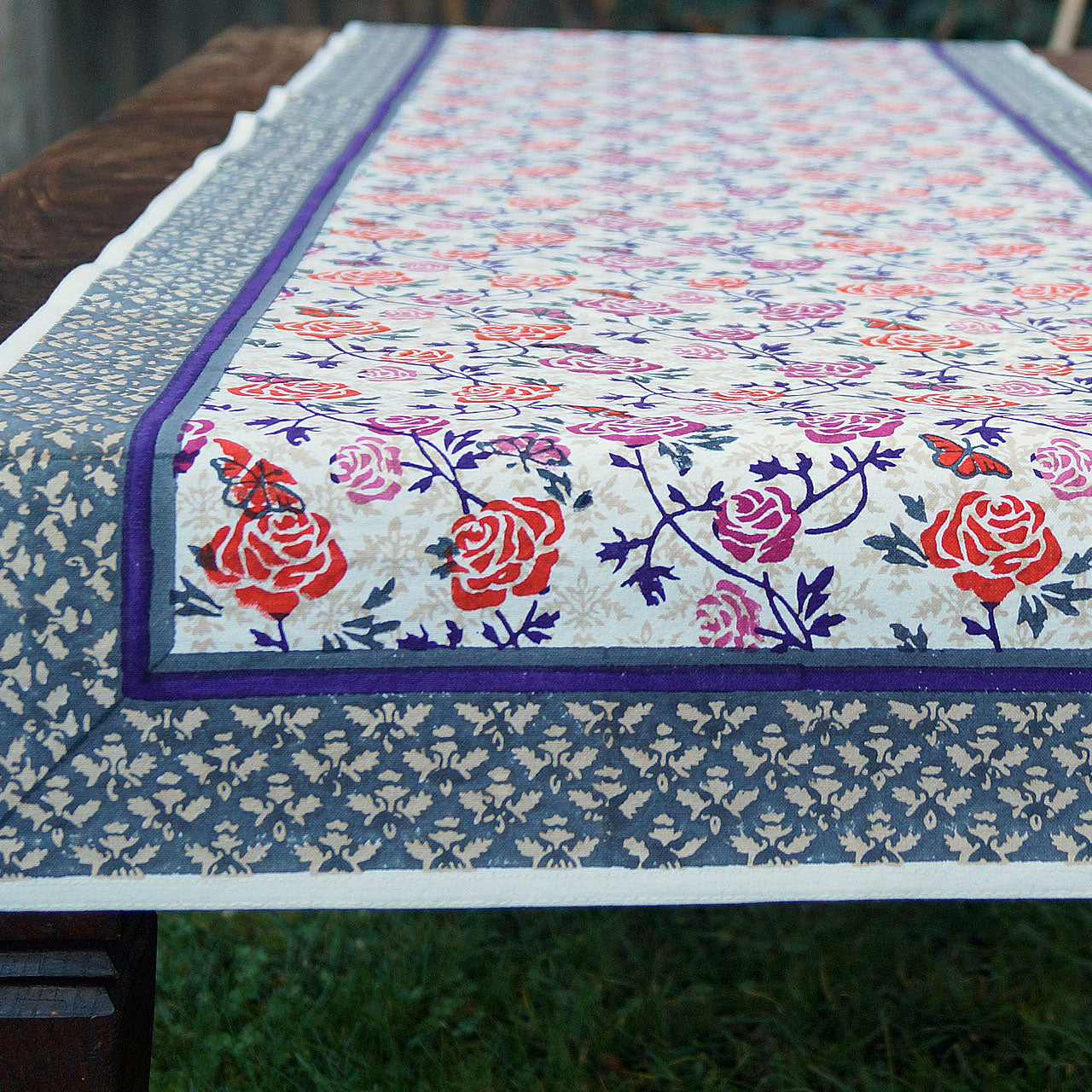 Tischläufer Blockprint Rose 45x150