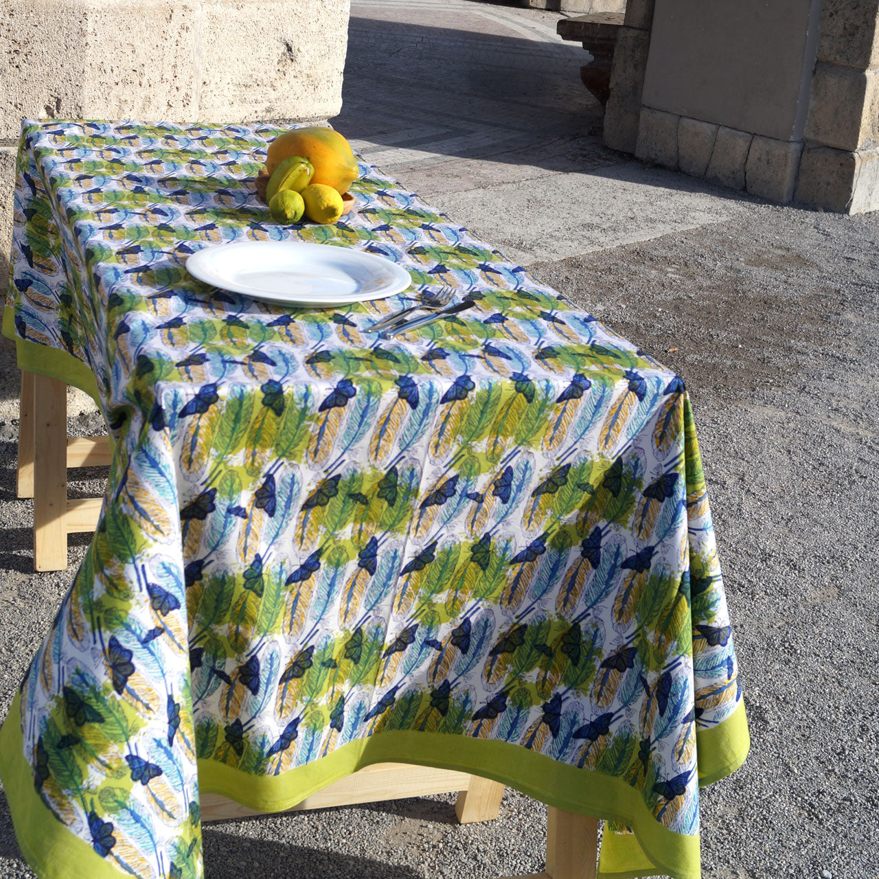Tischdecke Blockprint Feather 180x270 cm