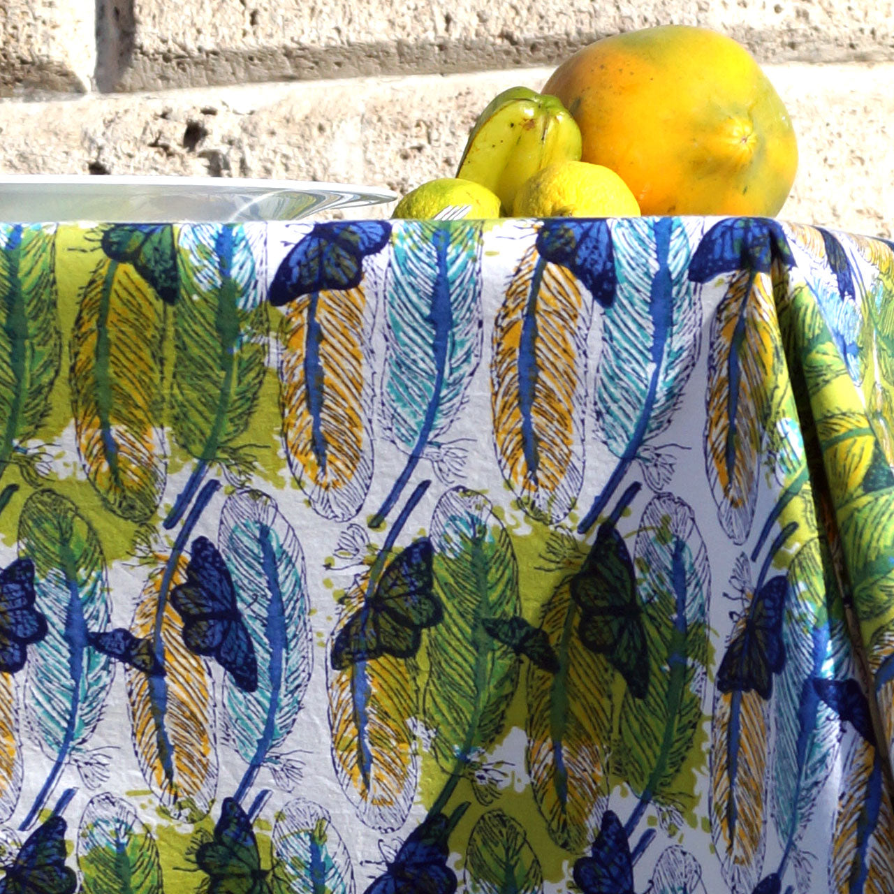 Tischdecke Blockprint Feather 180x270 cm