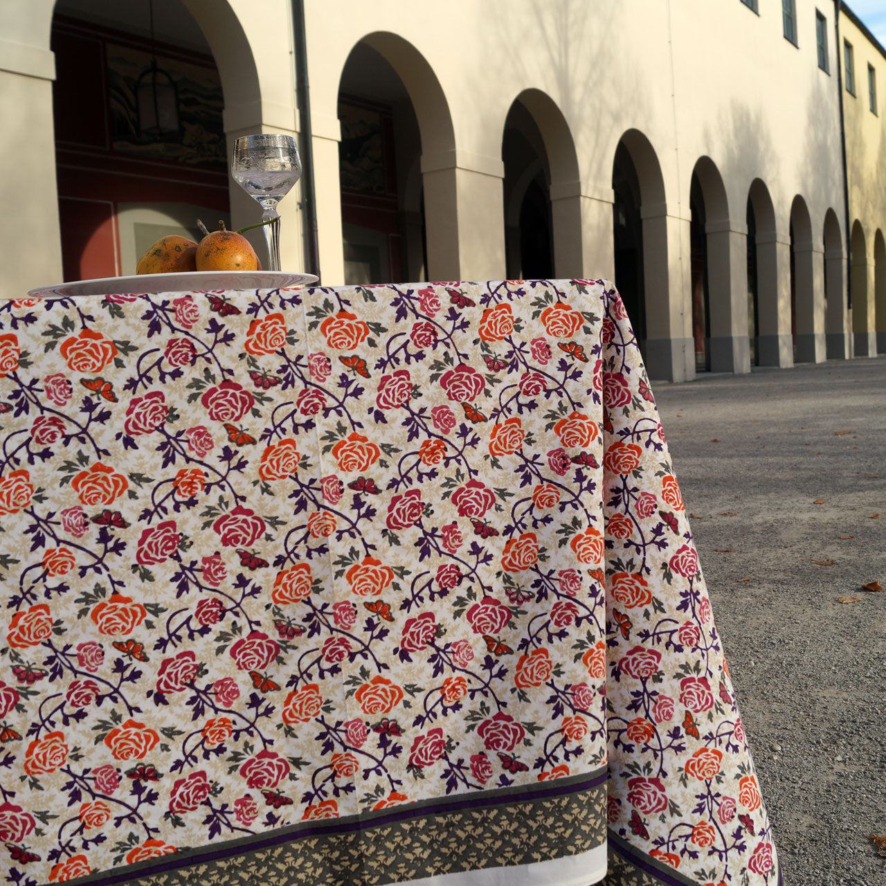 Tischdecke Blockprint Rose 180x270 cm