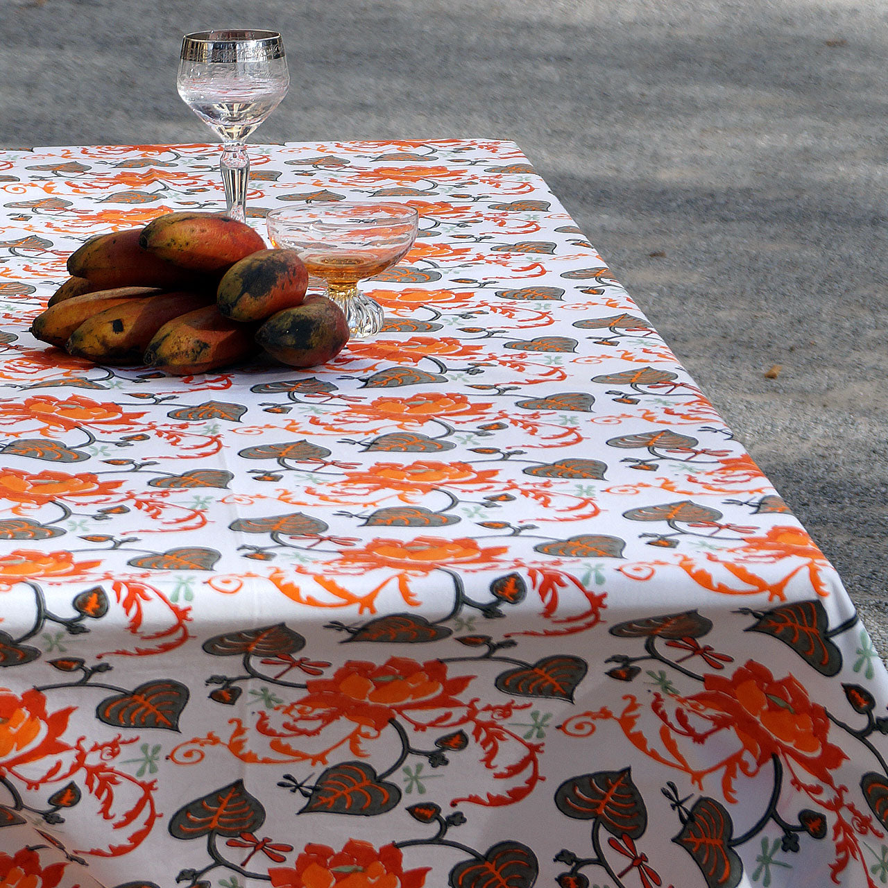 Tischdecke Blockprint Waterlily 180x270 cm