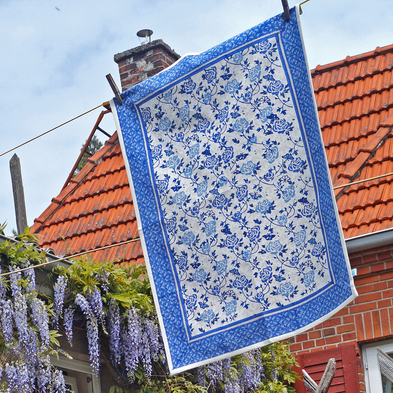 Geschirrtuch Blockprint Blue Rose