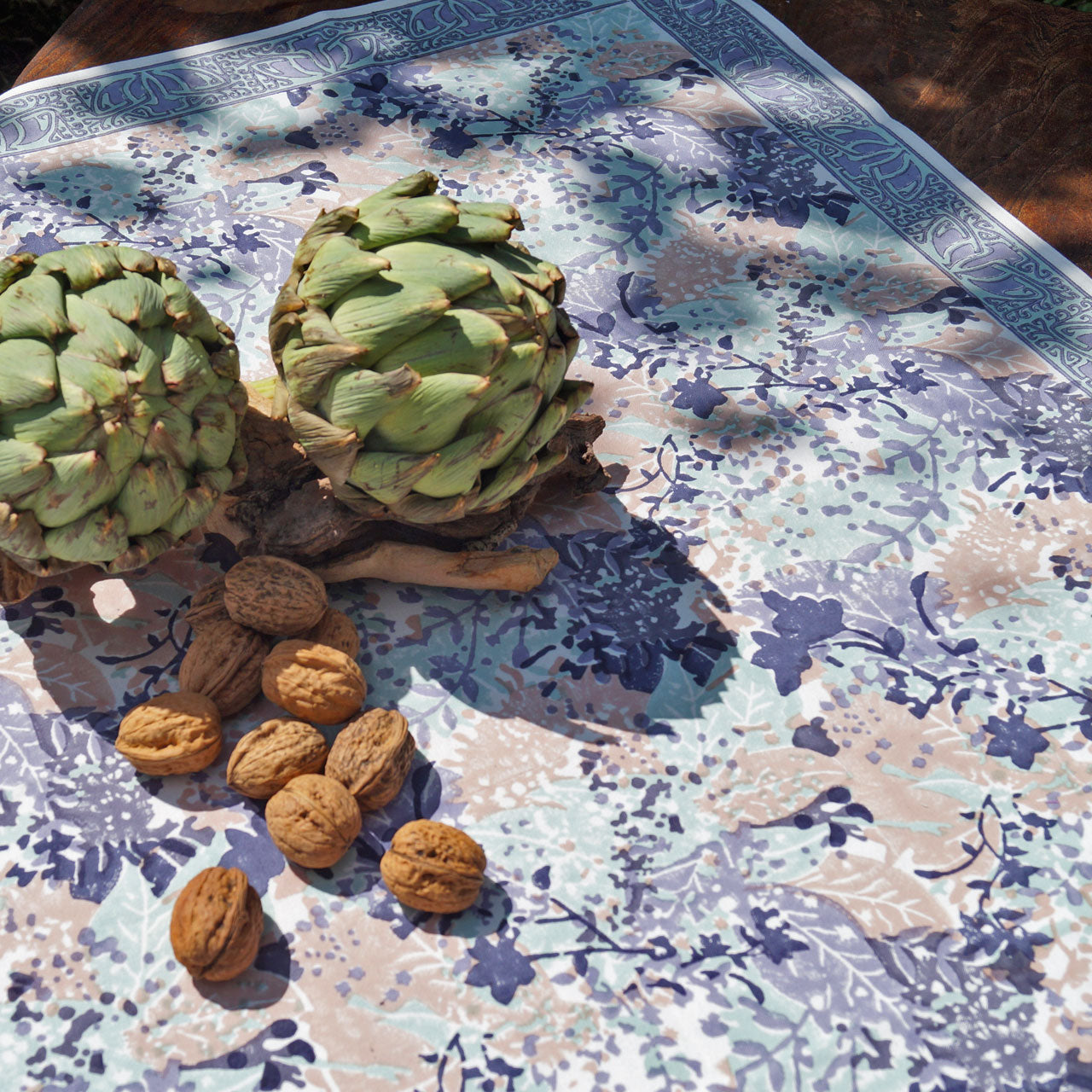 Tischdecke Leaves Stempeldruck 90x90