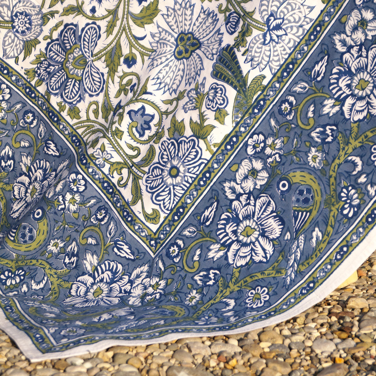 Tischdecke Blockprint Peacock ca.180x270