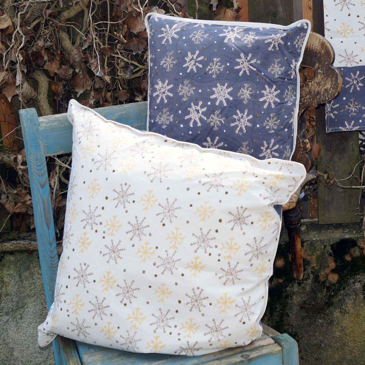 Kissenhülle Blockprint Snowflakel 60x60
