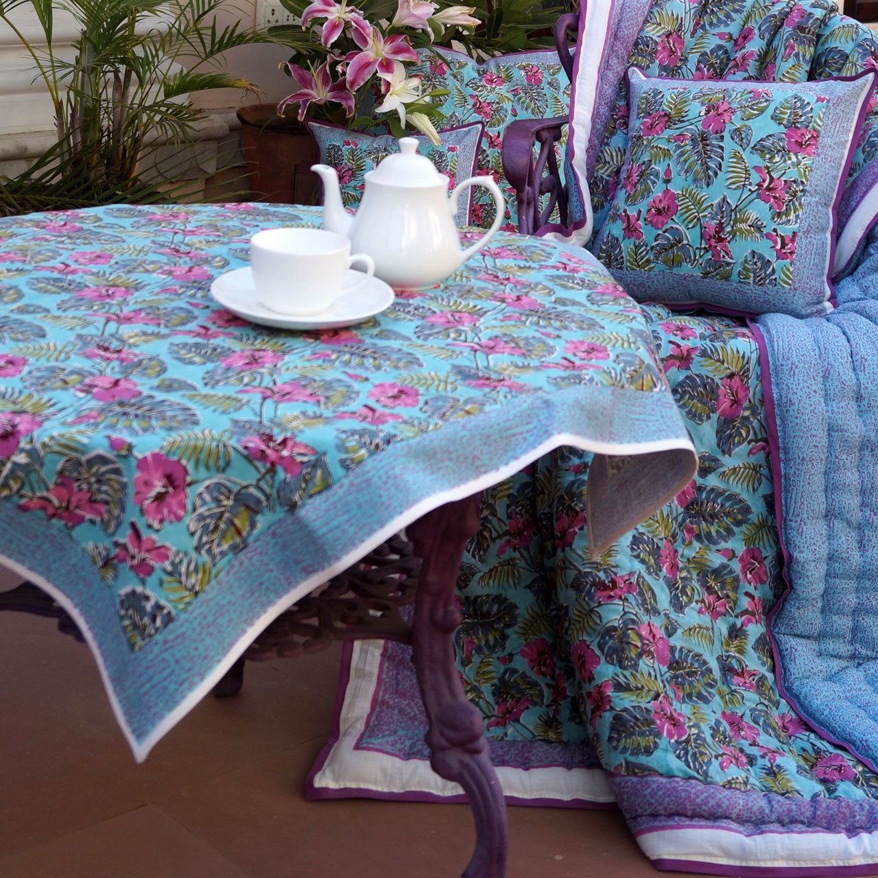 Tischdecke Tropical Stempeldruck 90x90