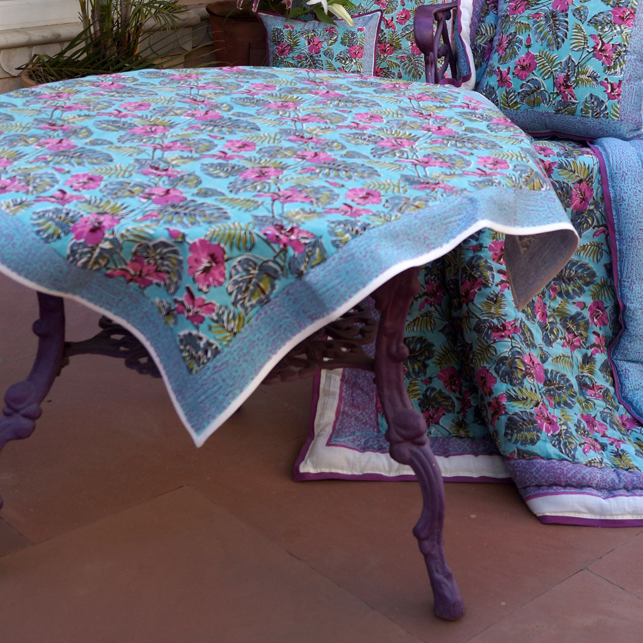 Tischdecke Tropical Stempeldruck 90x90