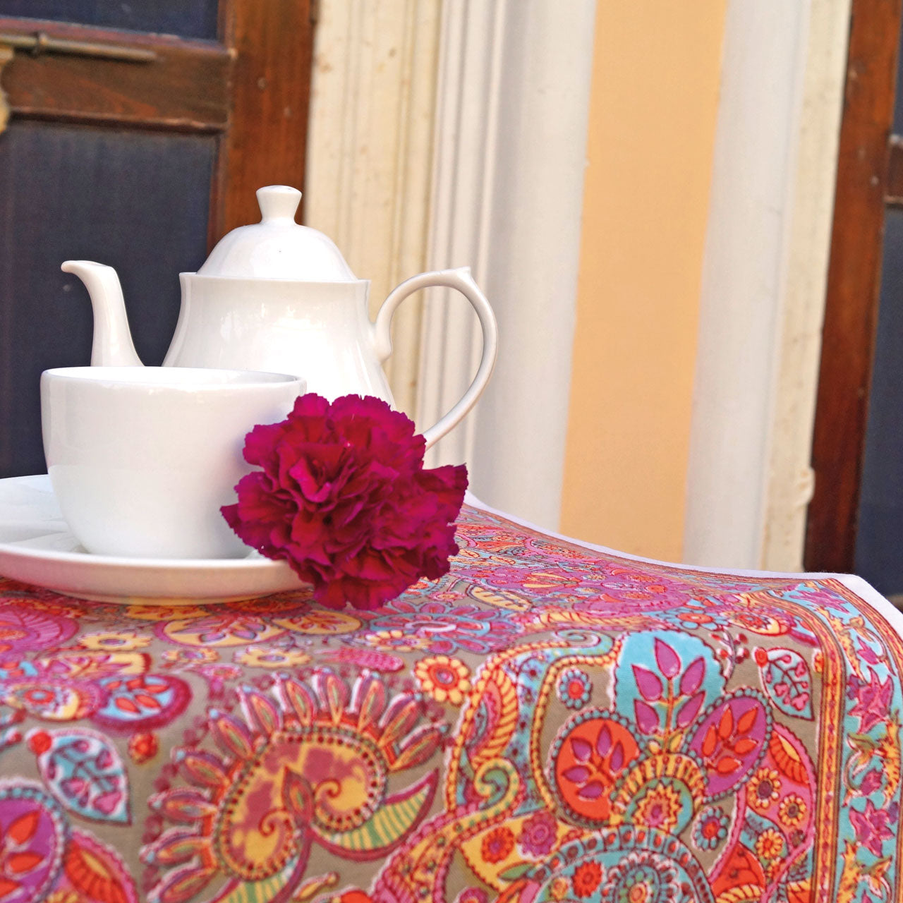 Tischläufer Pink Paisley Stempeldruck 45x150