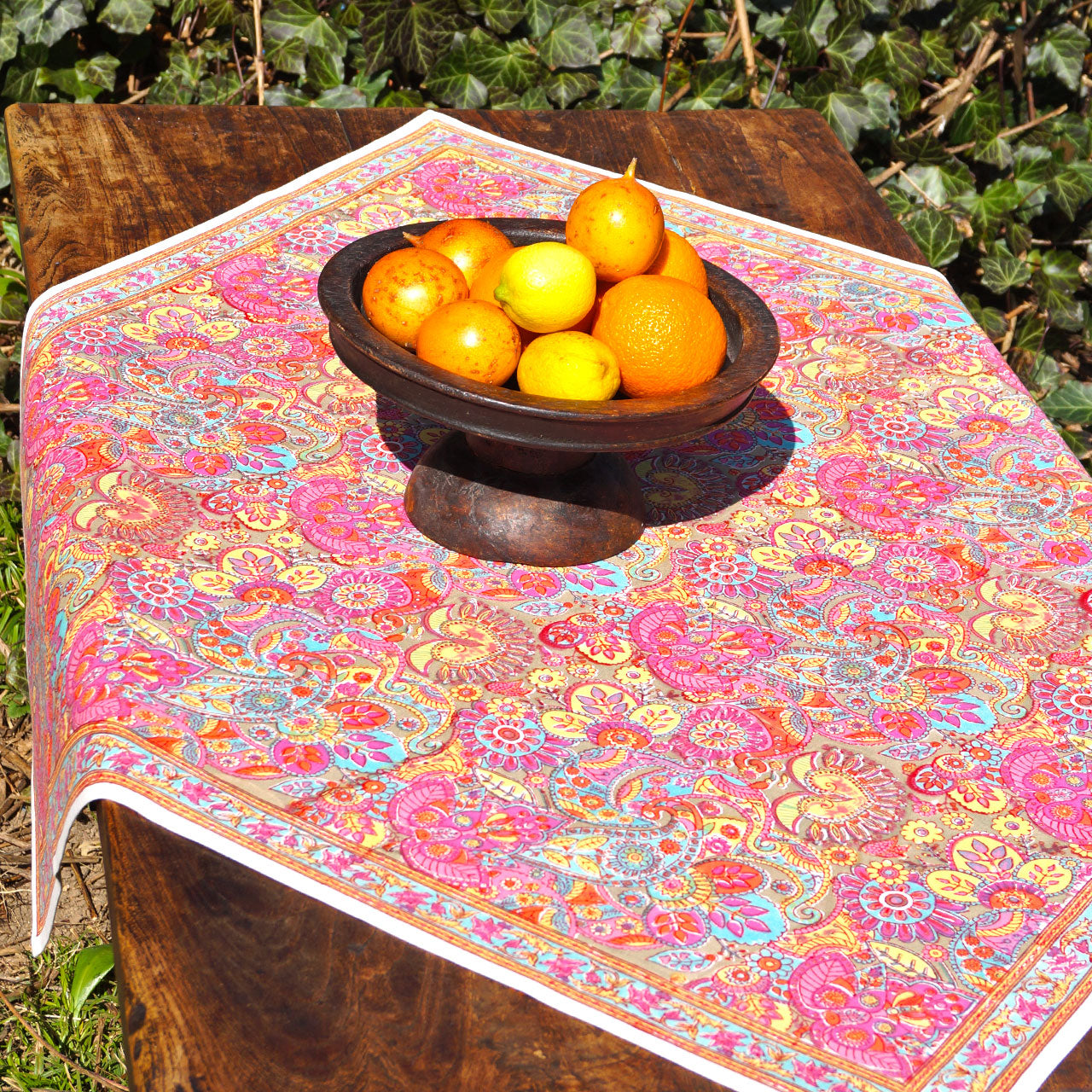 Tischdecke Pink Paisley Stempeldruck 90x90