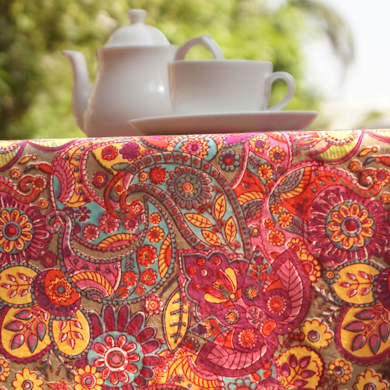 Tischdecke Pink Paisley Stempeldruck140x220