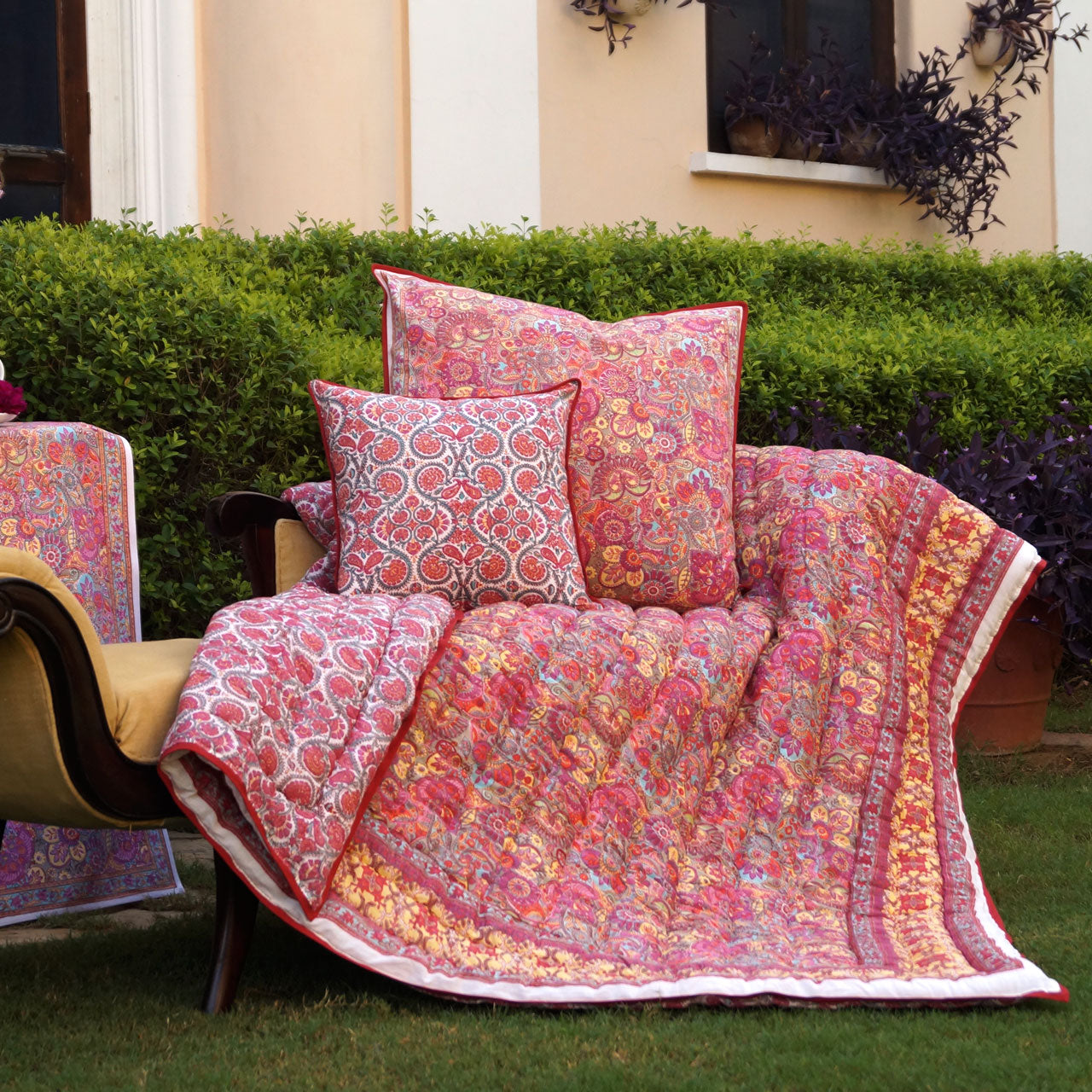 Steppdecke Pink Paisley Stempeldruck 225x270 cm