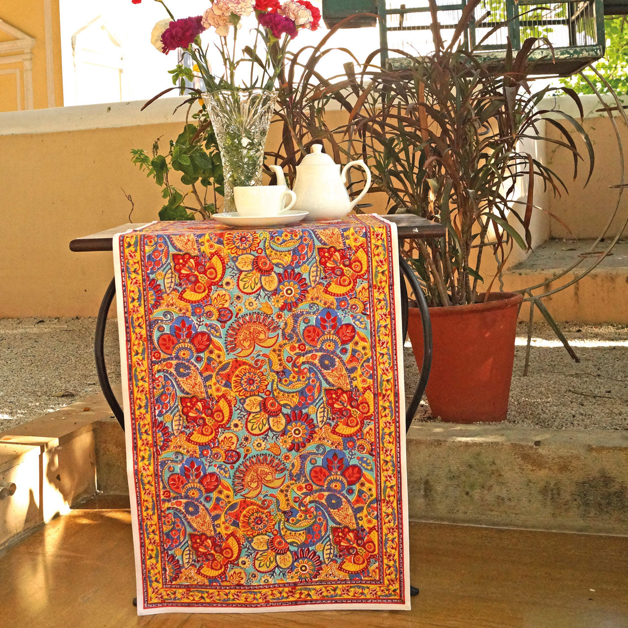 Tischläufer Blue Paisley Stempeldruck 45x150