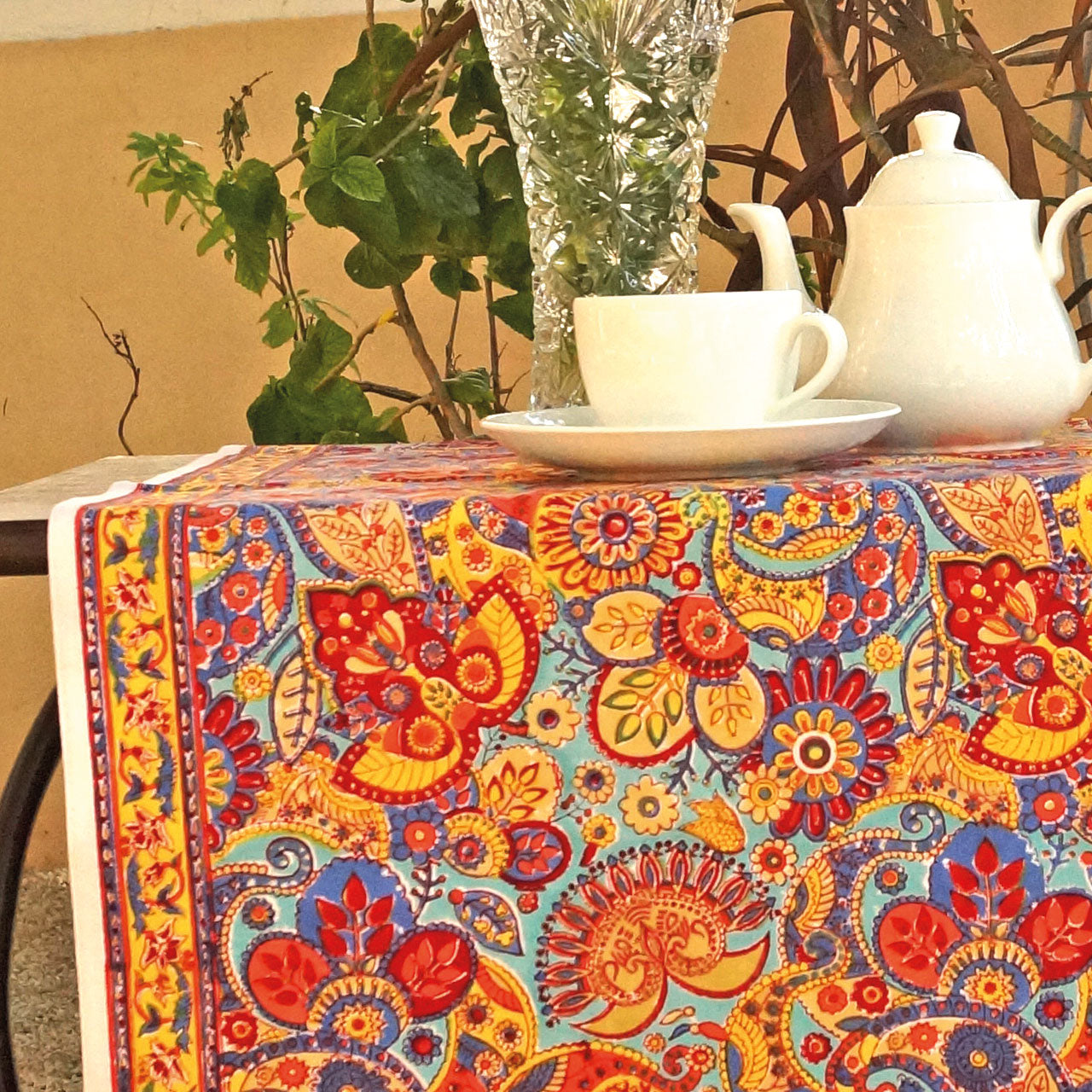 Tischläufer Blue Paisley Stempeldruck 45x150
