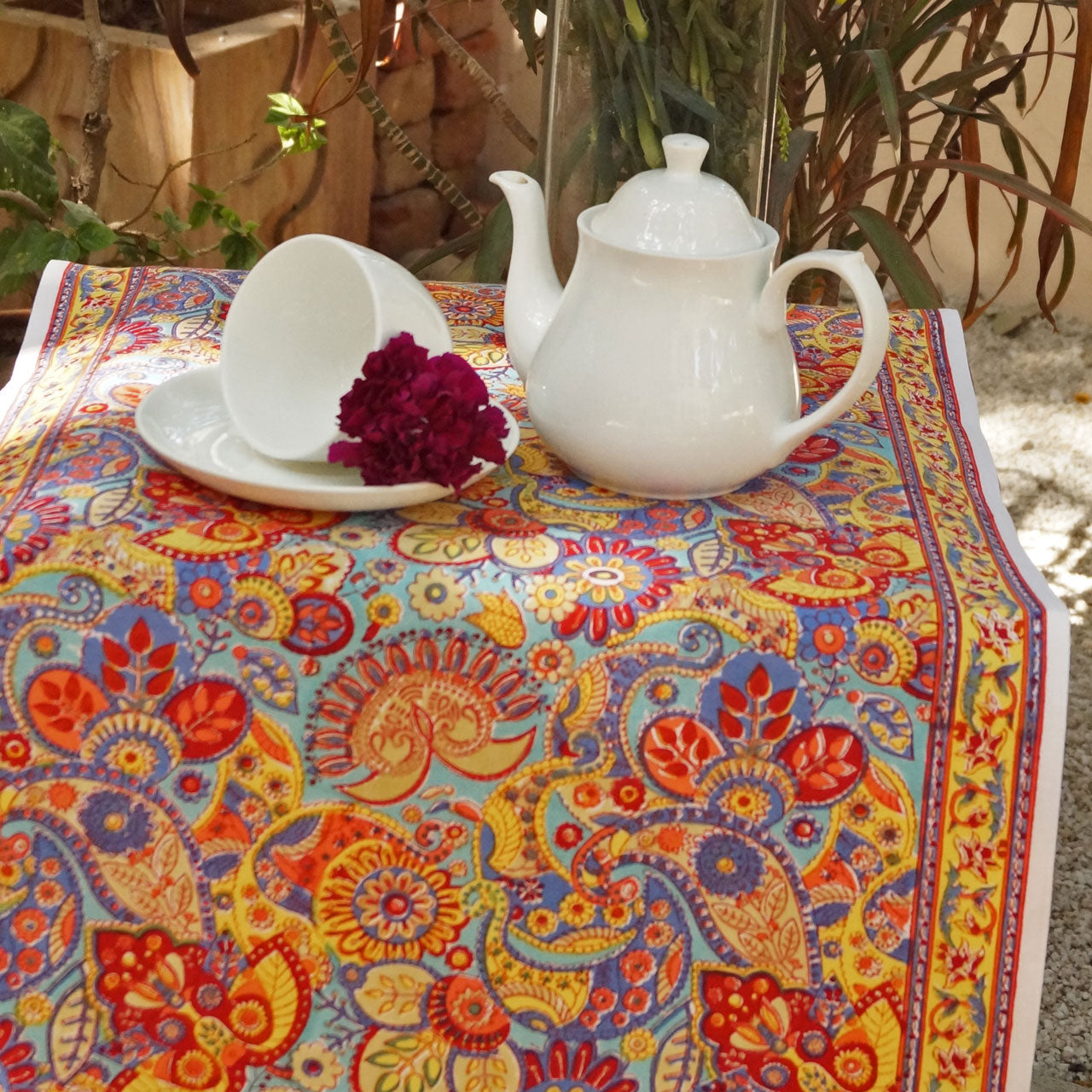 Tischläufer Blue Paisley Stempeldruck 45x150