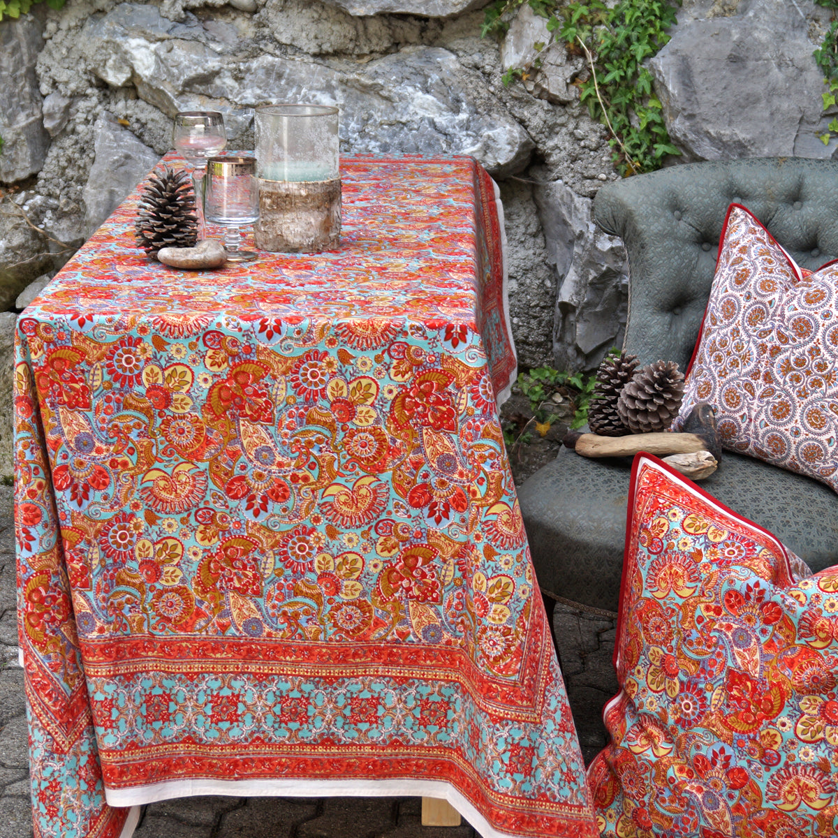 Tischdecke Autumn Paisley Stempeldruck ca.140x220