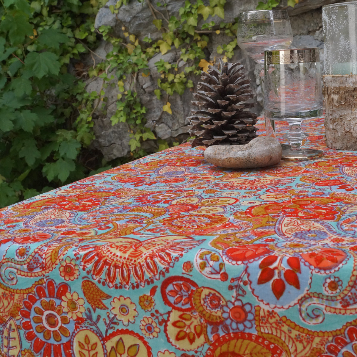 Tischdecke Autumn Paisley Stempeldruck ca.140x220
