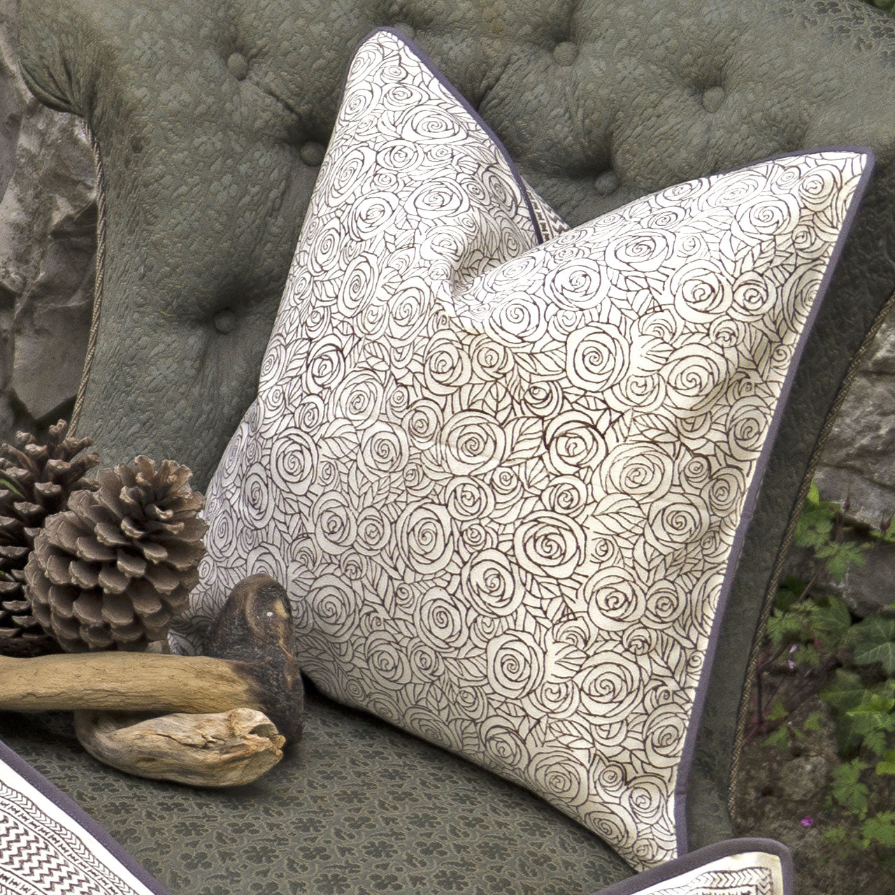 Kissenhülle Modern Rose Brown Stempeldruck 40x40