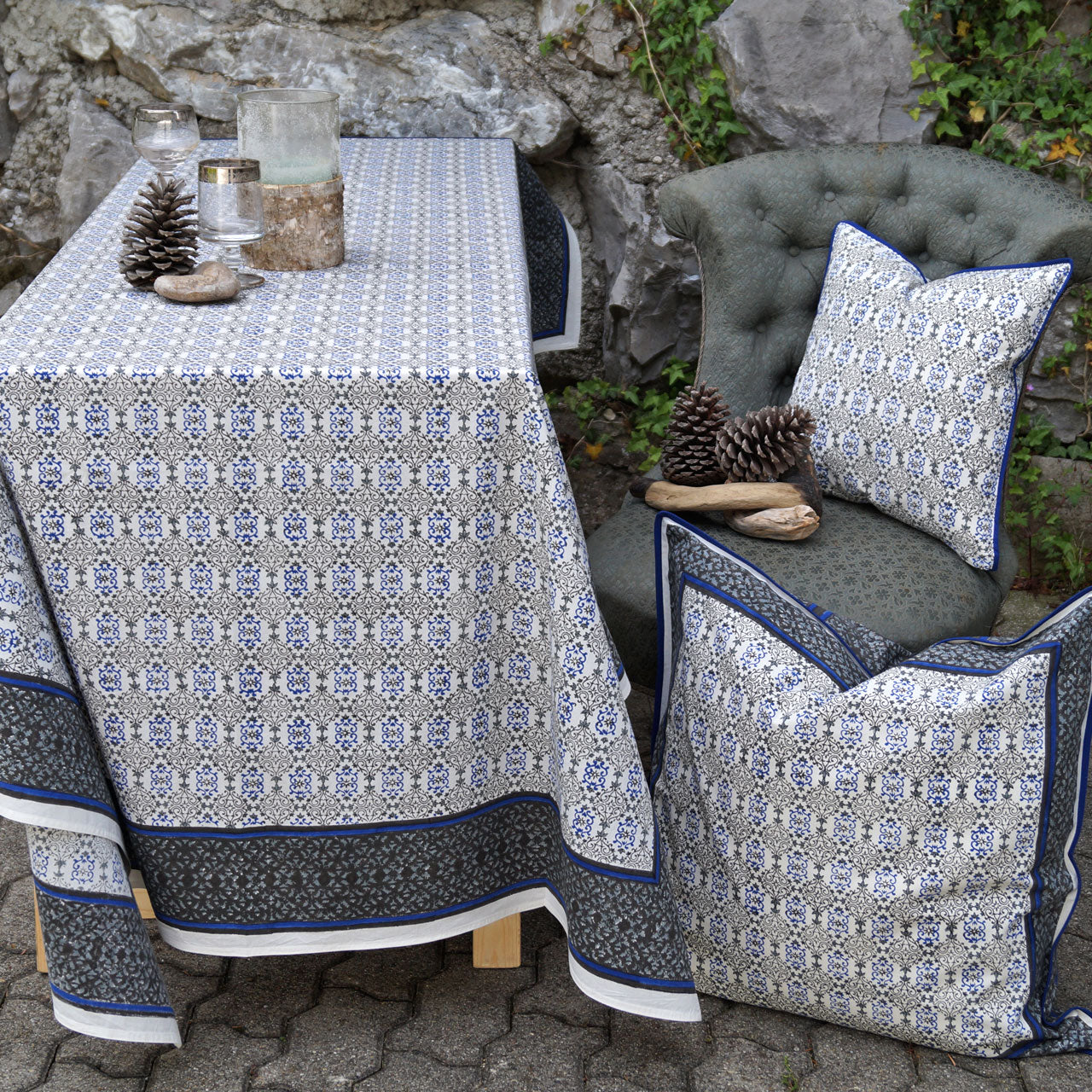 Tischdecke Winter Grey Stempeldruck 140x220