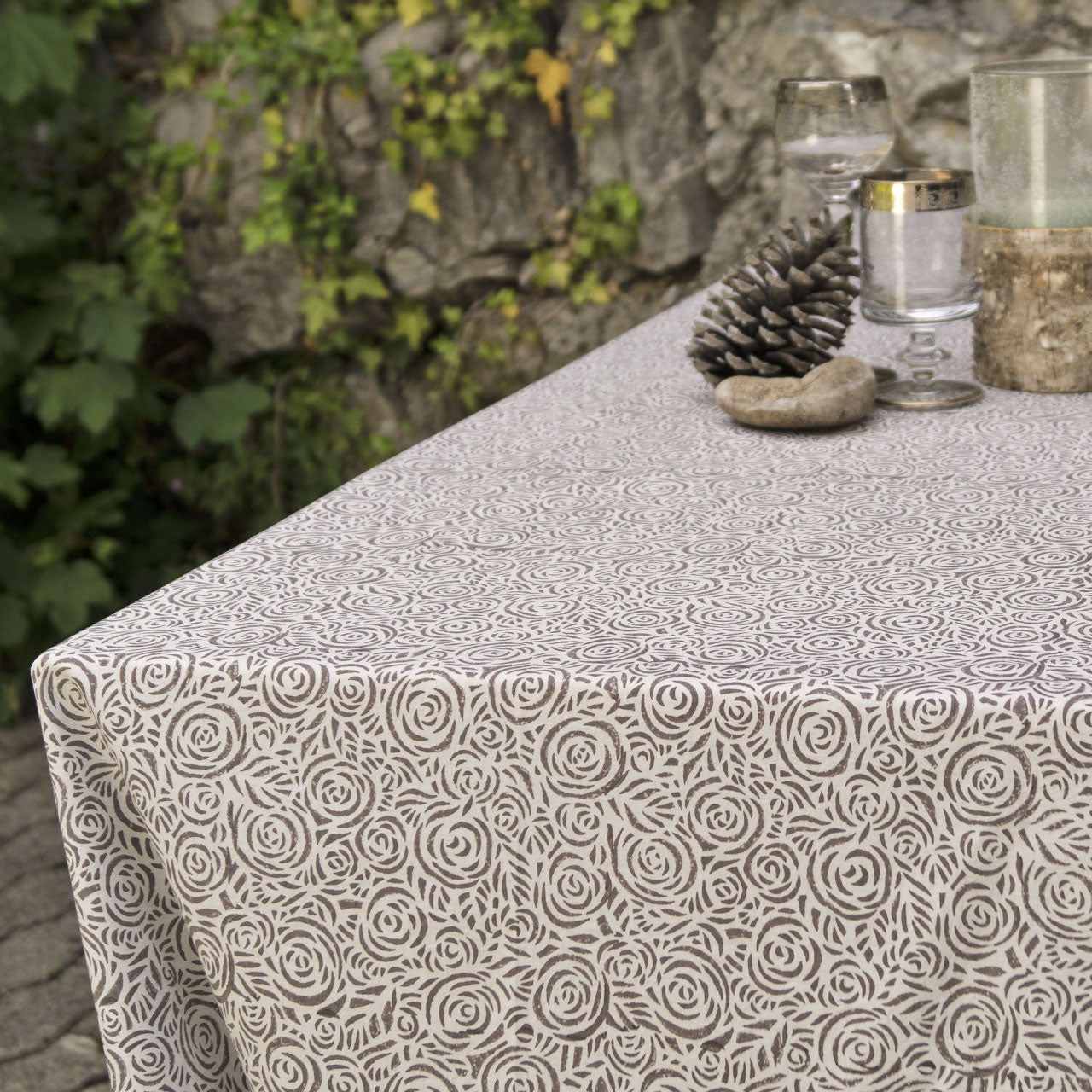 Tischdecke Modern Rose Brown Stempeldruck140x220