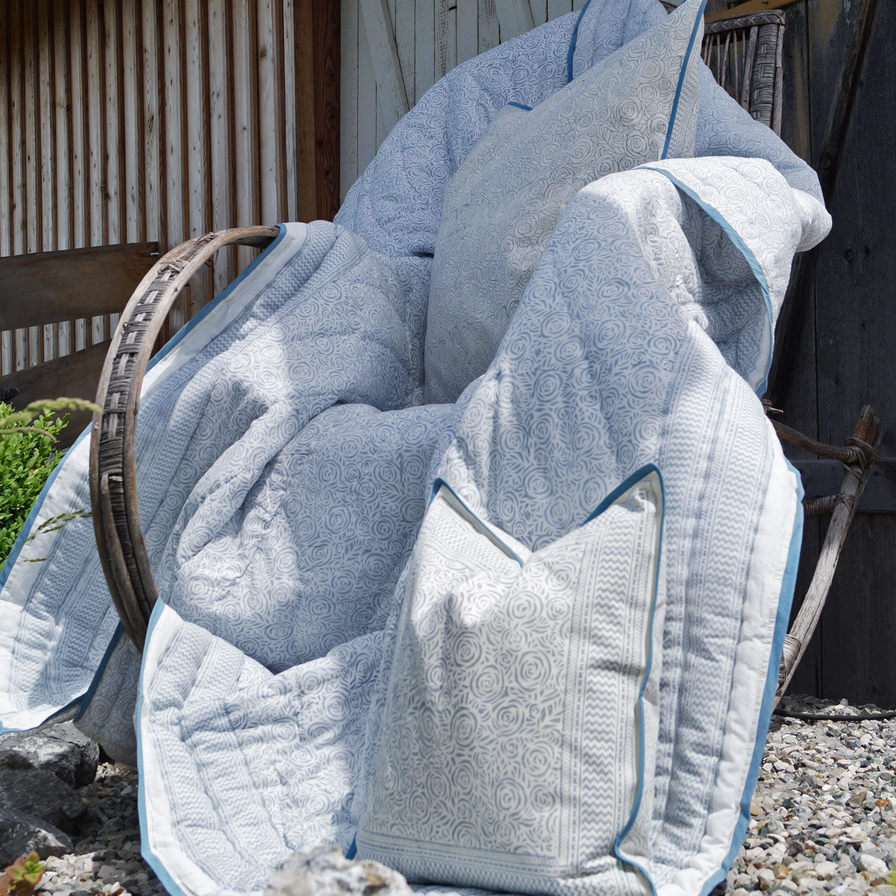 Steppdecke Stempeldruck Modern Rose Grey 225x270 cm