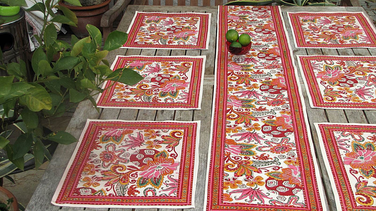 Tischläufer Blockprint Colourfull Floral 35x180