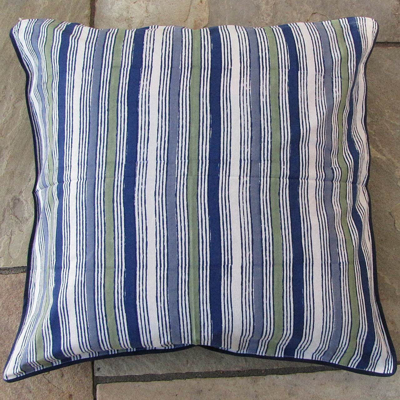 Kissenhülle Blockprint Blue Ornamental/Stripe 40x40
