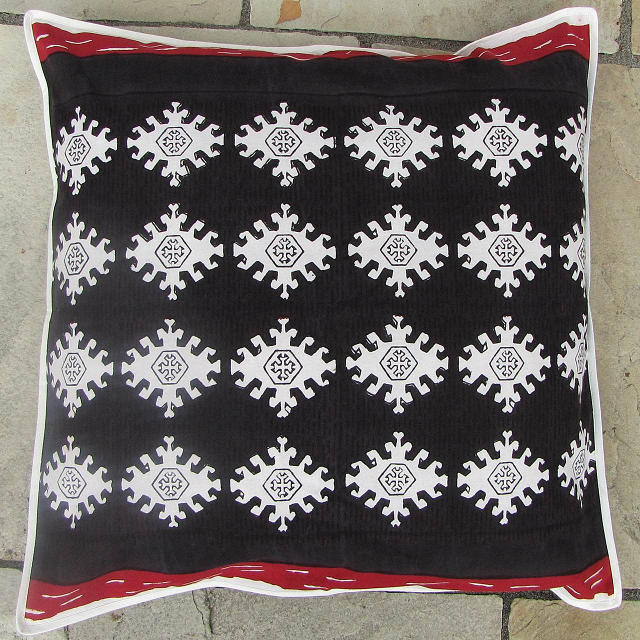 Kissenhülle Blockprint Black/Red Ethnic/Stripe 60x60