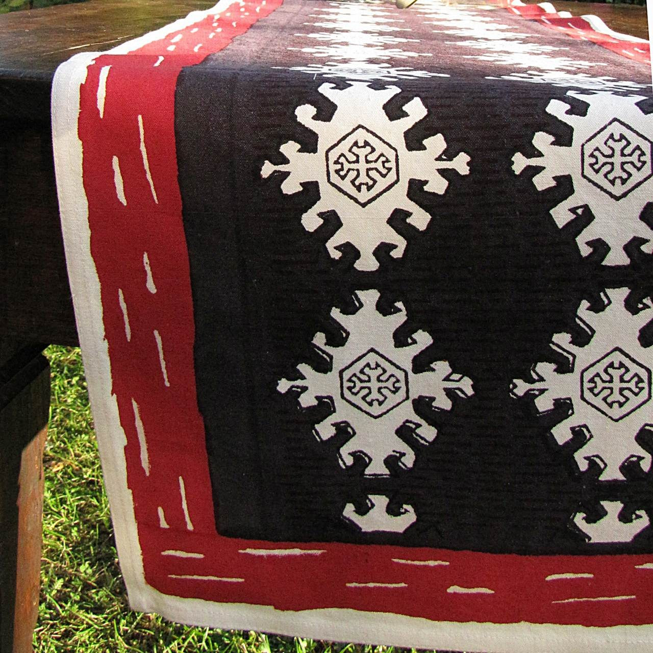 Tischläufer Blockprint Black/Red Ethnic 35x180