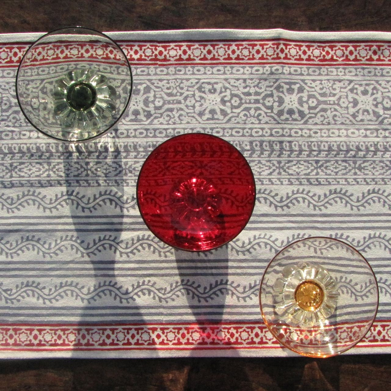 Tischläufer Blockprint Red/Tealblue Ornamental 35x180