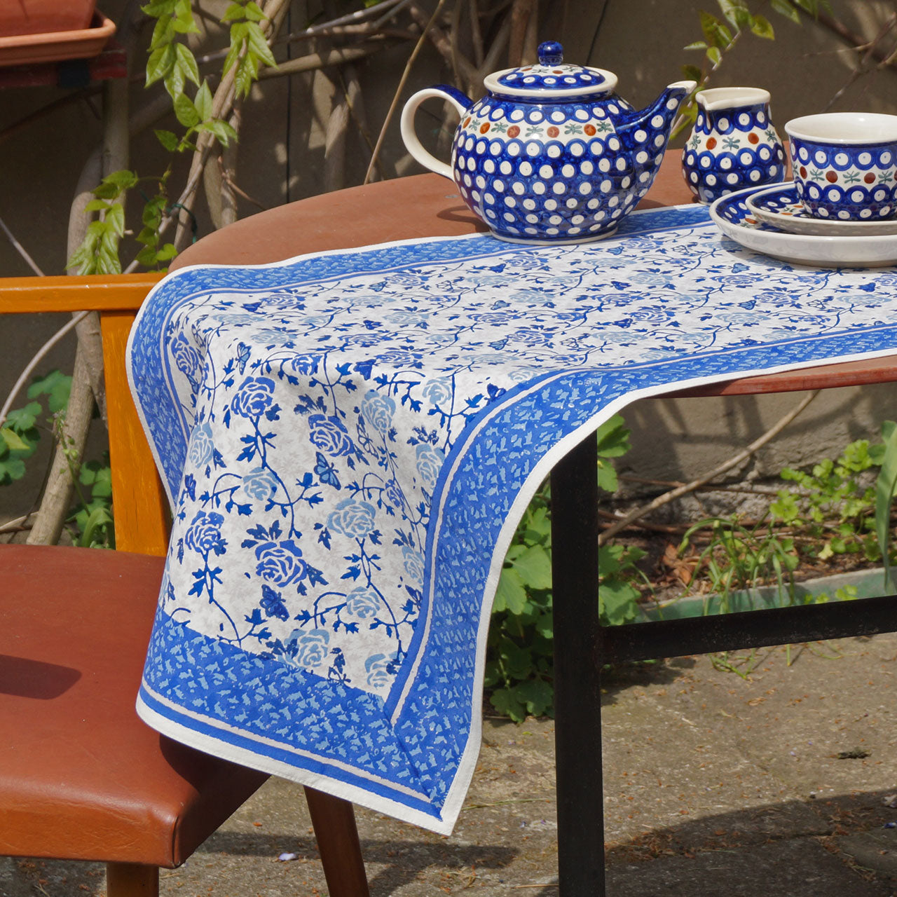 Masaso Rose – Tischläufer Blue 45x150 Blockprint
