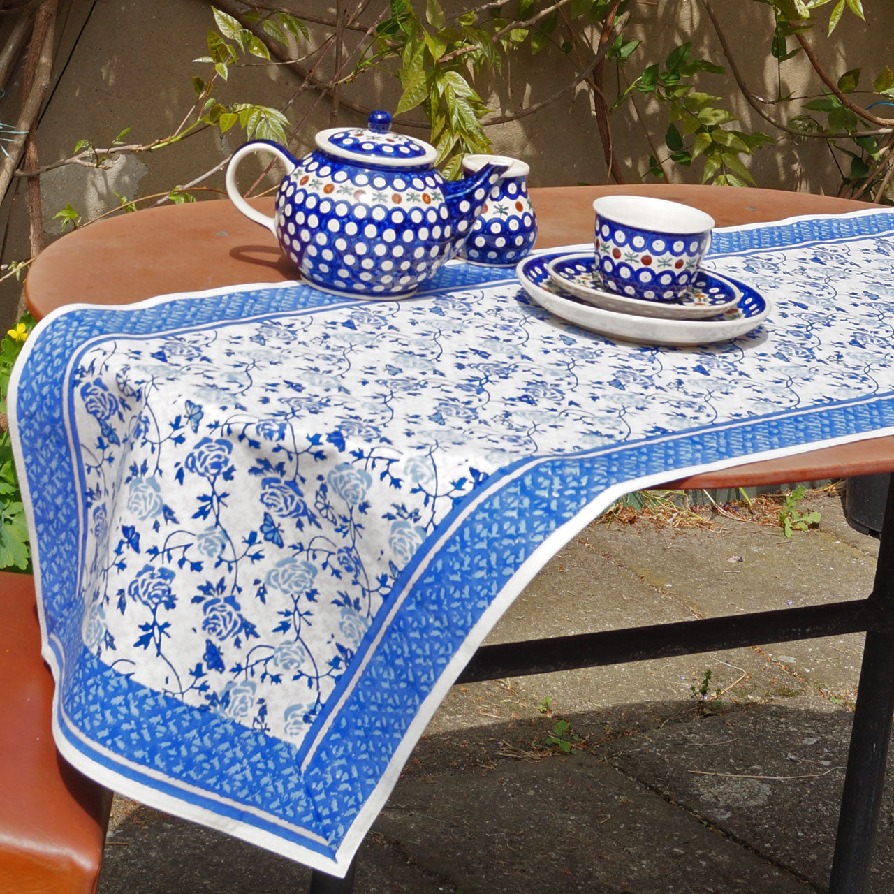 Tischläufer Blockprint Blue – Masaso Rose 45x150