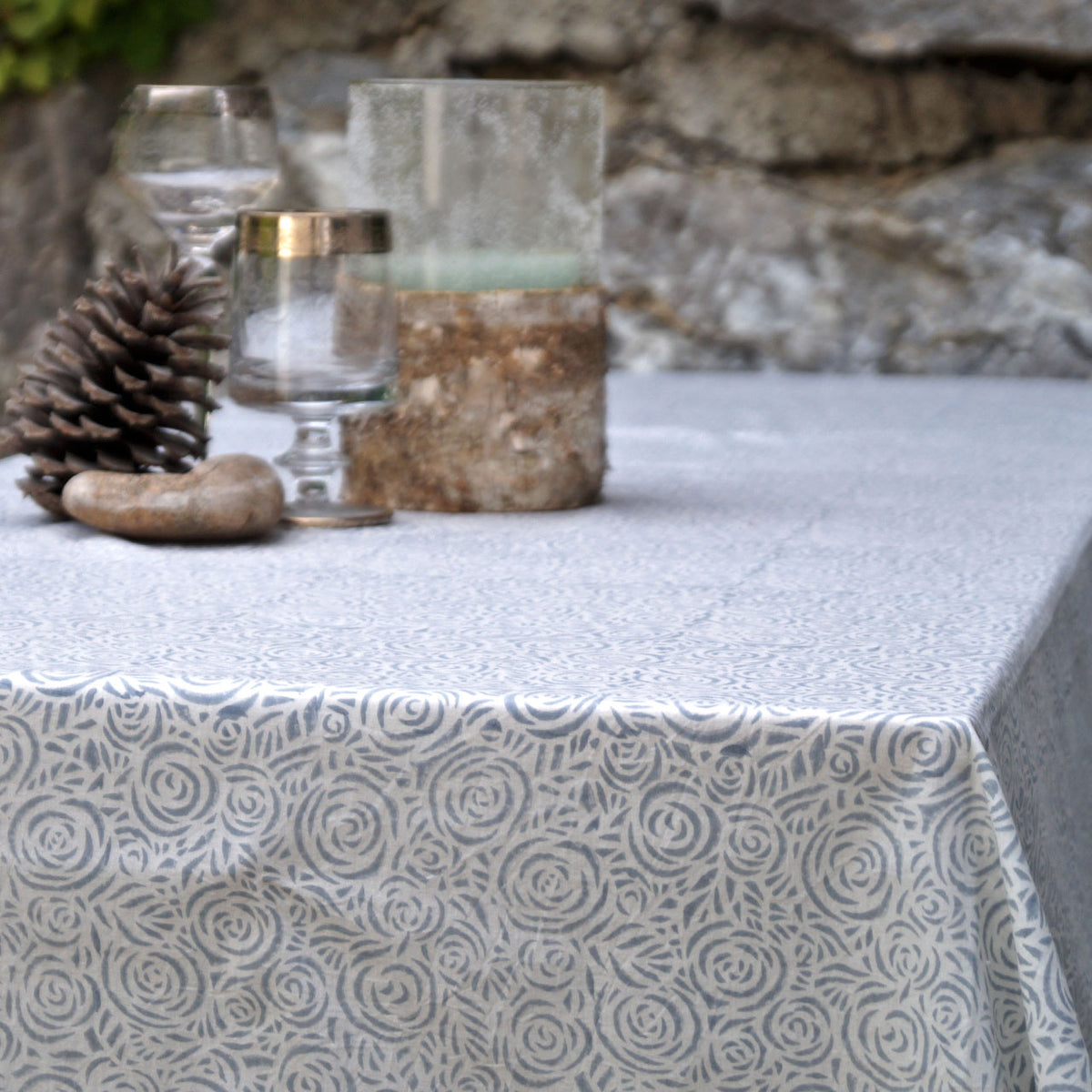 Tischdecke Modern Rose Grey Stempeldruck140x220